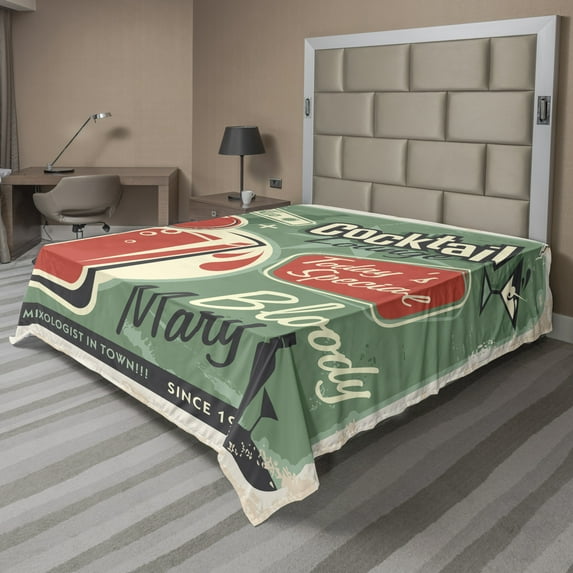 Ambesonne Retro Flat Sheet, Nostalgic Bar Poster, California King, Green Red