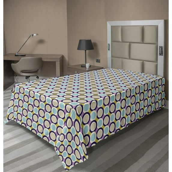 Ambesonne Retro Flat Sheet, Nostalgic Groovy Rounds, TwinXL Size, Multicolor