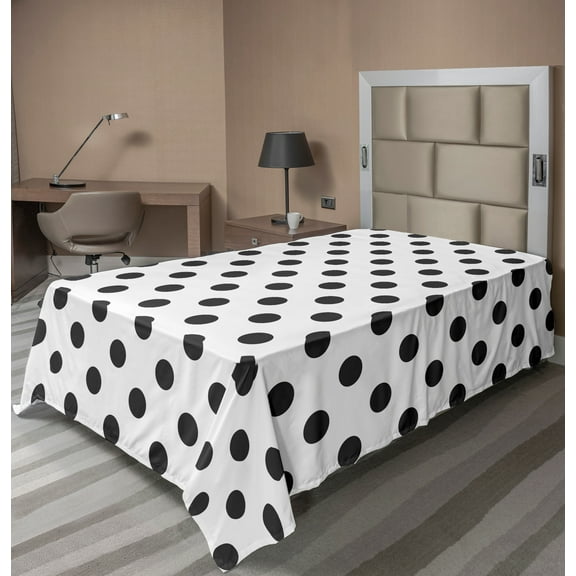 Ambesonne Retro Flat Sheet, Nostalgic Polka Dots Art, Twin Size, Charcoal Grey