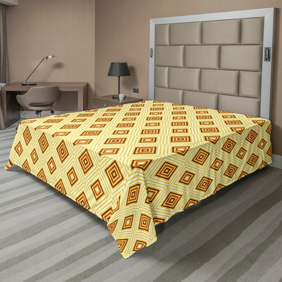 Ambesonne Retro Flat Sheet, Old Fashioned Rhombus, King Size, Pale Yellow Amber