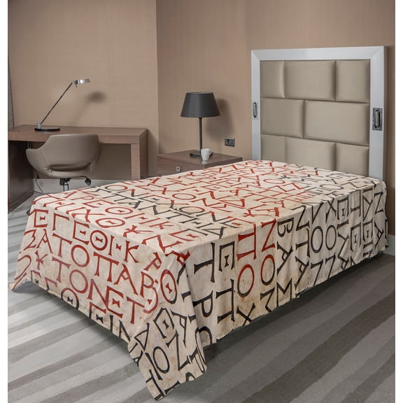Ambesonne Retro Flat Sheet, Old Latin Tombstone, TwinXL Size, Peach Dark Coral Taupe