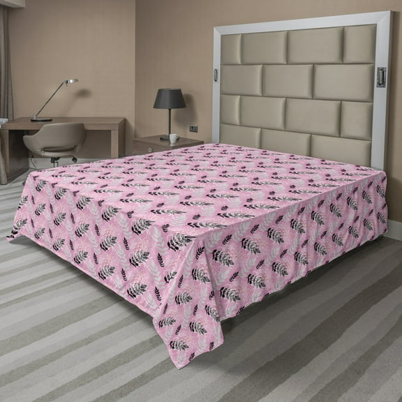 Ambesonne Retro Flat Sheet, Ornamental Flourishes Pattern, King Size, Pale Pink Grey