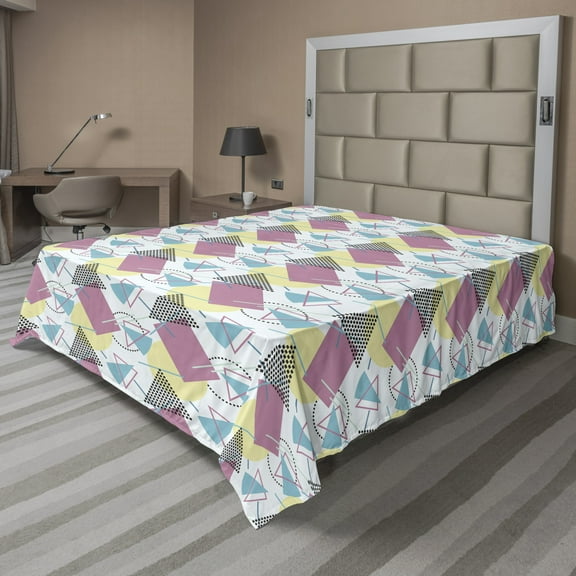Ambesonne Retro Flat Sheet, Pastel Funky Memphis, Full Size, Multicolor