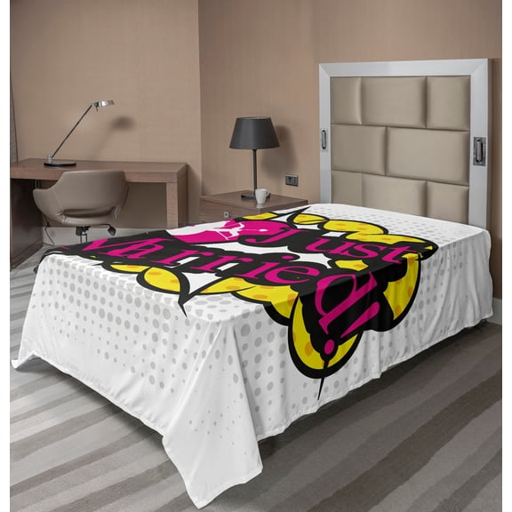 Ambesonne Retro Flat Sheet, Pop Art Cupid Married, Twin Size, Multicolor