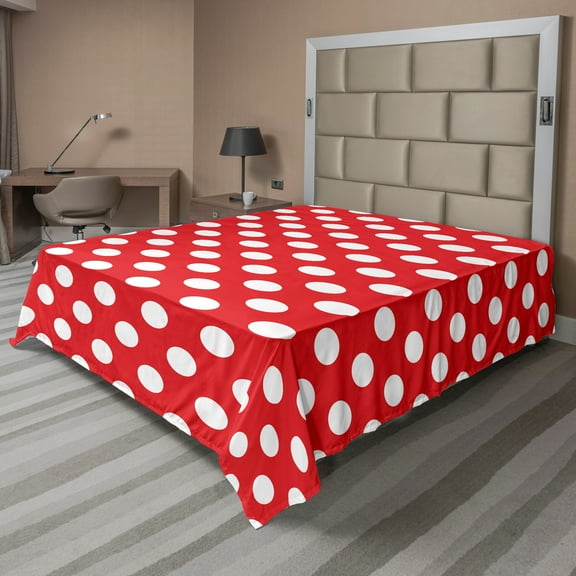 Ambesonne Retro Flat Sheet, Pop Art White Polka Dots, Queen Size, Vermilion White