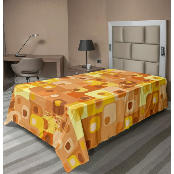 Ambesonne Retro Flat Sheet, Rounded Funky Squares, Twin Size, Multicolor