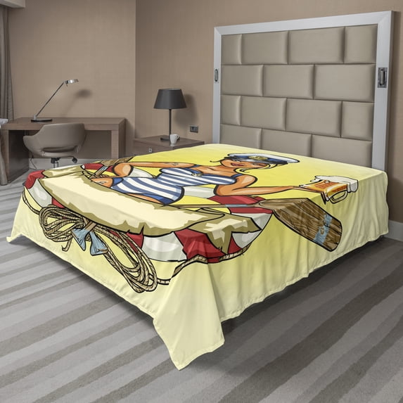 Ambesonne Retro Flat Sheet, Sailor Lady in American Trad, Full Size, Multicolor
