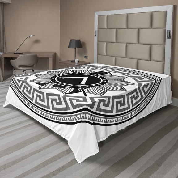 Ambesonne Retro Flat Sheet, Spartan, California King, Grey Black White