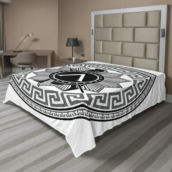 Ambesonne Retro Flat Sheet, Spartan, King Size, Grey Black White