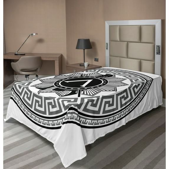 Ambesonne Retro Flat Sheet, Spartan, Twin Size, Grey Black White