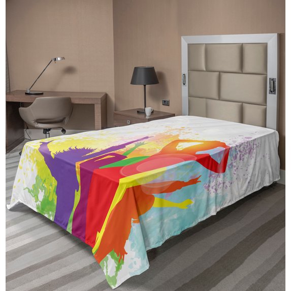 Ambesonne Retro Flat Sheet, Splashing Dancing Characters, TwinXL Size, Multicolor
