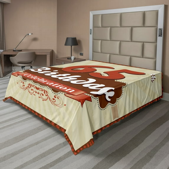 Ambesonne Retro Flat Sheet, Spring Floral Details, Queen Size, Eggshell Brown Burgundy