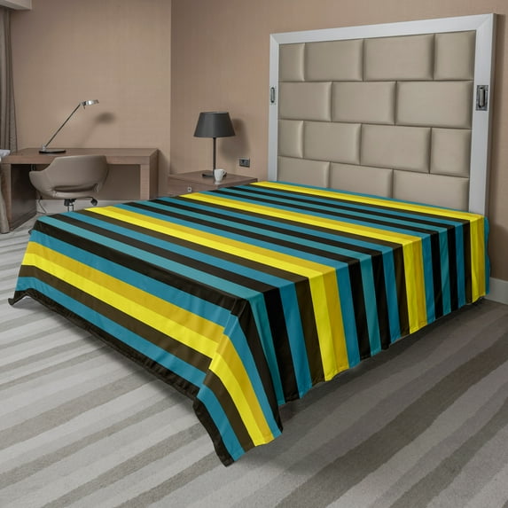Ambesonne Retro Flat Sheet, Striped Geometric Pattern, Full Size, Multicolor