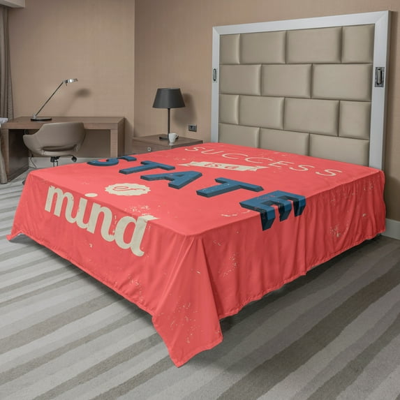 Ambesonne Retro Flat Sheet, Success Motivating Words, King Size, Red Charcoal