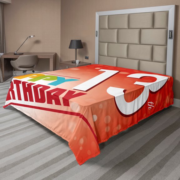 Ambesonne Retro Flat Sheet, Teenage Party Invitation, California King, Multicolor