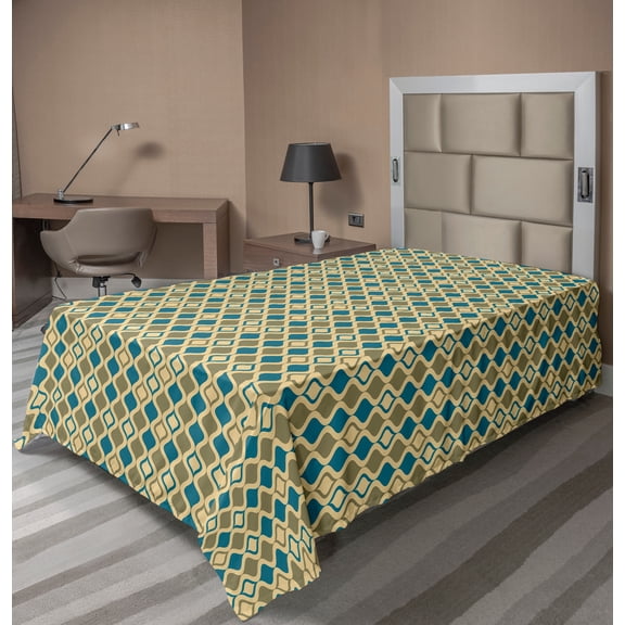 Ambesonne Retro Flat Sheet, Vertical Ogee Shapes Vintage, TwinXL Size, Cream Beige Blue