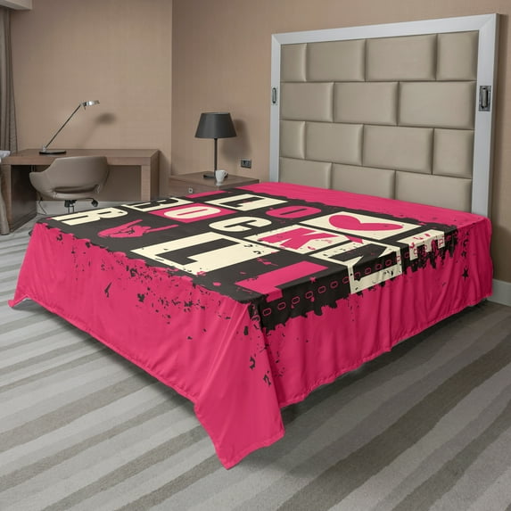 Ambesonne Retro Flat Sheet, Vintage Letters Grungy, California King, Pink Charcoal Grey Beige