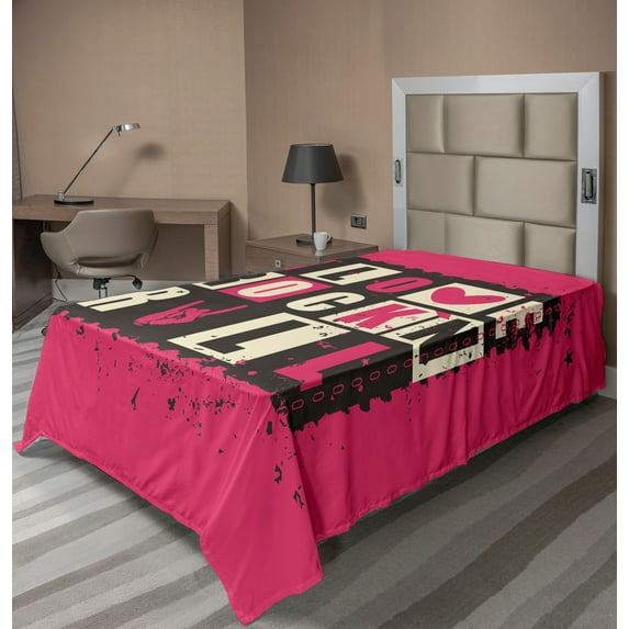 Ambesonne Retro Flat Sheet, Vintage Letters Grungy, TwinXL Size, Pink Charcoal Grey Beige