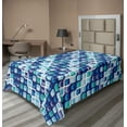 thumbnail image 1 of Ambesonne Retro Flat Sheet, Vintage Mosaics Squares, Twin Size, Pale Blue Dark Blue, 1 of 1