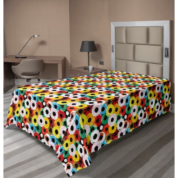 Ambesonne Retro Flat Sheet, Vivid Ring Records Vinyl Art, Twin Size, Multicolor