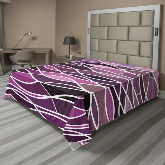 Ambesonne Retro Flat Sheet, Wavy Stripes and Mosaic, Queen Size, Multicolor