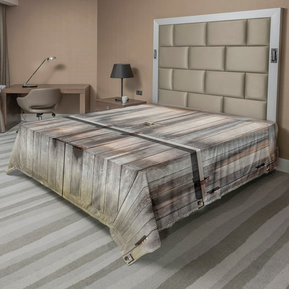 Ambesonne Retro Flat Sheet, Wooden Oak Country Door Retro, Queen Size, Brown