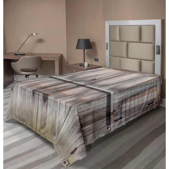 Ambesonne Retro Flat Sheet, Wooden Oak Country Door Retro, Twin Size, Brown