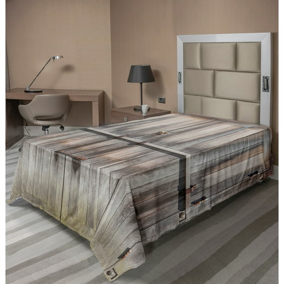 Ambesonne Retro Flat Sheet, Wooden Oak Country Door Retro, TwinXL Size, Brown