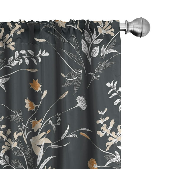 Ambesonne Retro Floral Curtains, Botanical Nostalgia, Pair of 28"x63", Dark Orange Coconut Grey