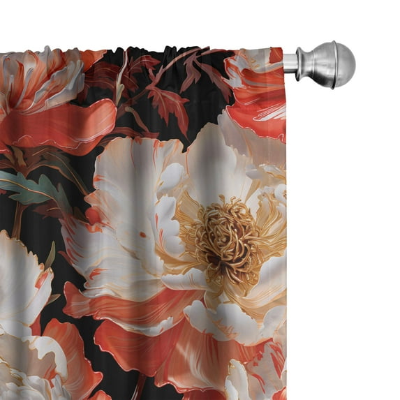 Ambesonne Retro Floral Curtains, Fashion Peonies Plot, Pair of 28"x63", Scarlet Chestnut Brown