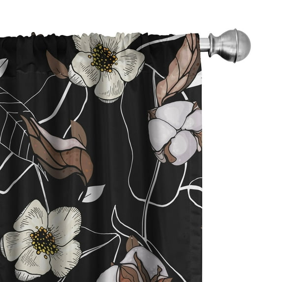 Ambesonne Retro Floral Curtains, Flowers Realistic Plot, Pair of 28"x95", Umber Grey Yellow and White