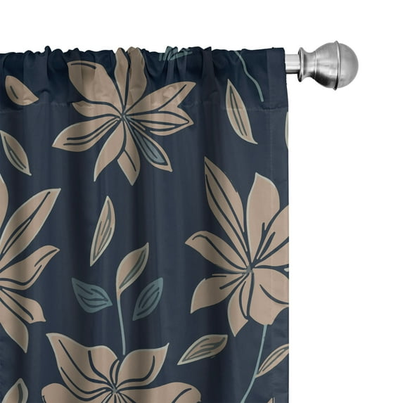 Ambesonne Retro Floral Curtains, Leaves Botanical Print, Pair of 28"x63", Dark Indigo and Pale Taupe