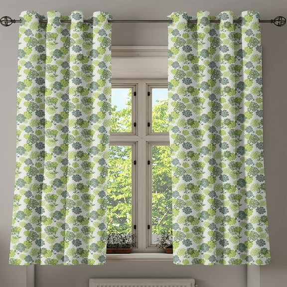 Ambesonne Retro Grommet Curtain, Abstract Floral Polka Dot, 50" x 63", Apple Green Sage Green
