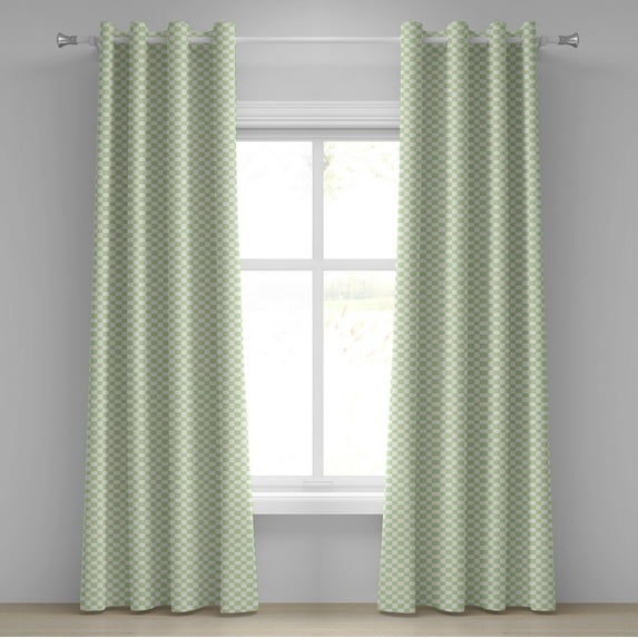 Ambesonne Retro Grommet Curtain, Big Little Squares Tile, 50" x 108", Lime Green White