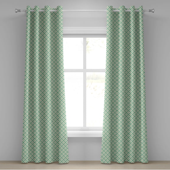 Ambesonne Retro Grommet Curtain, Checked Pattern Lines, 50" x 84", Green and Cream