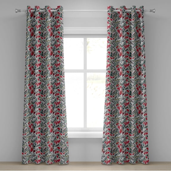 Ambesonne Retro Grommet Curtain, Colored Boho Flowers Leaf, 50" x 108", Grey and Hot Pink