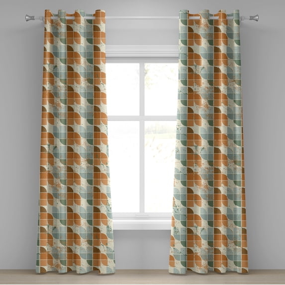 Ambesonne Retro Grommet Curtain, Colorful Grungy Motifs Art, 50"x108", Persian Orange and Sage Green