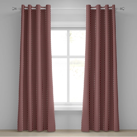 Ambesonne Retro Grommet Curtain, Cutrvy Wavy Lines Dark Tile, 50" x 84", Burgundy White