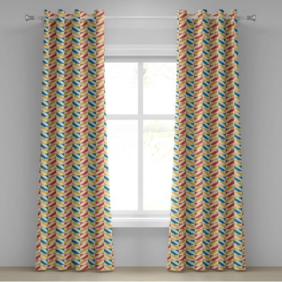 Ambesonne Retro Grommet Curtain, Diagonally Striped Squares, 50" x 72", Marigold Scarlet