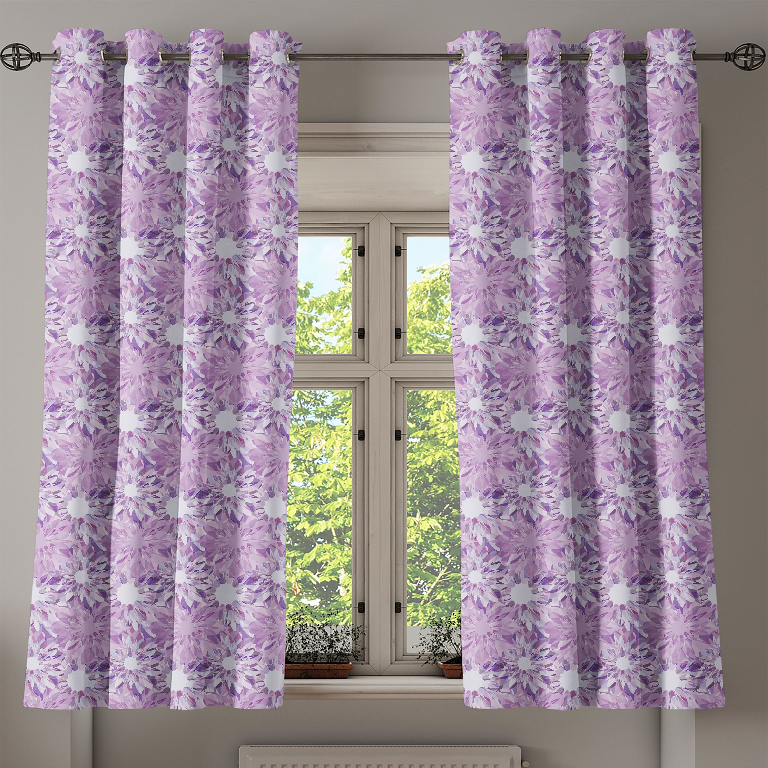 Lilac and Lavender Floral Polyester Grommet Curtain Panels, 50" x 54"
