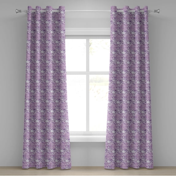 Ambesonne Retro Grommet Curtain, Digital Floral Design, 50" x 72", Lilac and Lavender