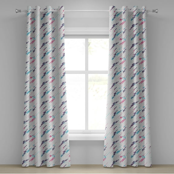 Ambesonne Retro Grommet Curtain, Eighties Style Futuristic, 50" x 72", Pale Blue Plum Pink