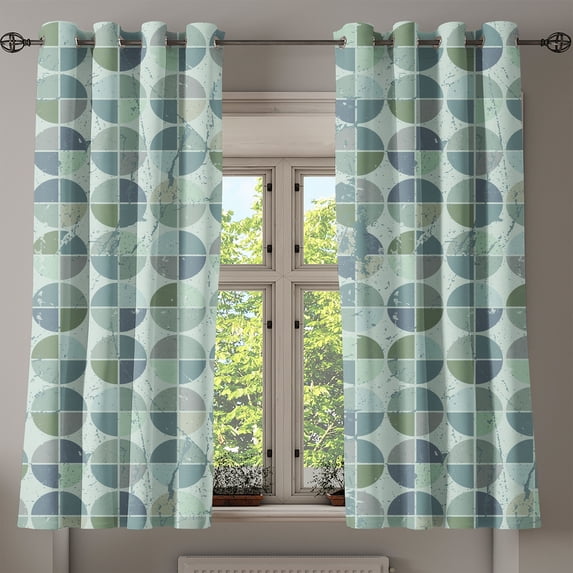 Ambesonne Retro Grommet Curtain, Grunge Divided Circles Art, 50"x60", Laurel Green and Blue Grey