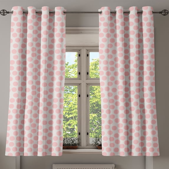 Ambesonne Retro Grommet Curtain, Hand Drawn Dots in Pink, 50" x 54", Coconut Blush