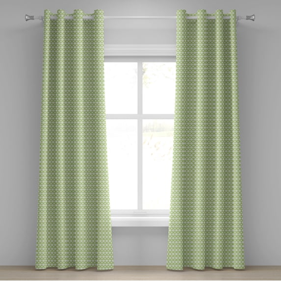 Ambesonne Retro Grommet Curtain, Inner Circles with Dots, 50" x 120", Pale Green and White