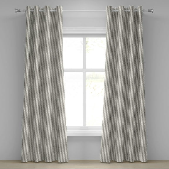 Ambesonne Retro Grommet Curtain, Narrow Stripes Geometric, 50" x 84", Cocoa White