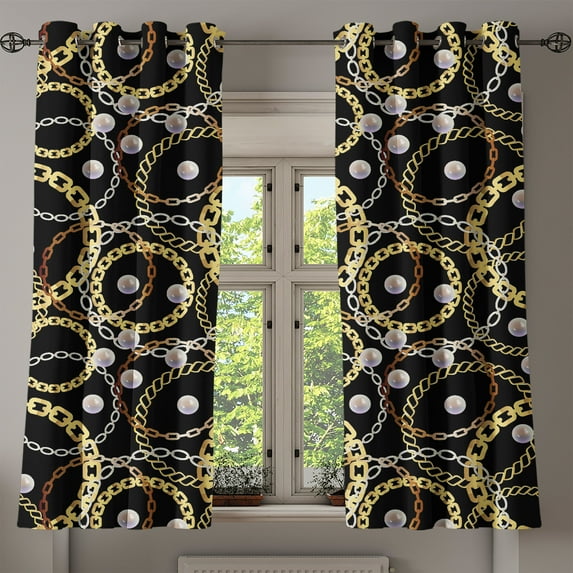 Ambesonne Retro Grommet Curtain, Nostalgia Fashion Pattern Art, 50"x63", Black Mustard and Mauve