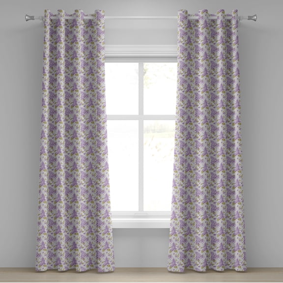 Ambesonne Retro Grommet Curtain, Nostalgic Floral Petals, 50" x 84", Violet Purple