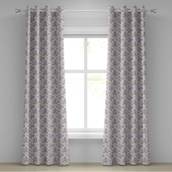 Ambesonne Retro Grommet Curtain, Nostalgic Floral Petals, 50" x 96", Violet Purple