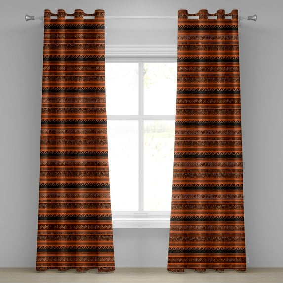 Ambesonne Retro Grommet Curtain, Old Border Ornaments, 50" x 120", Orange Black